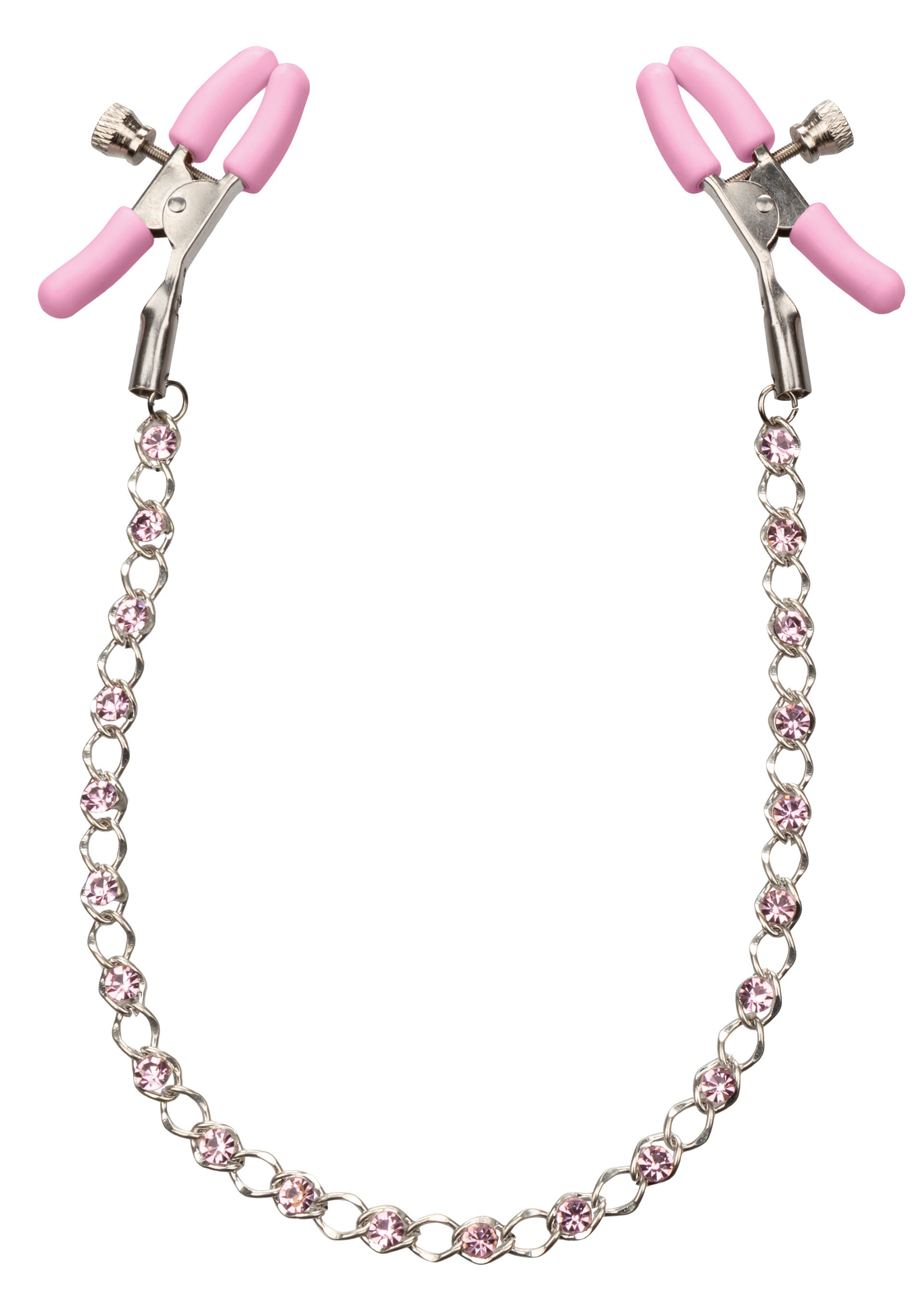 Różowy łańcuszek z zaciskami na sutki ozdobiony kryształkami